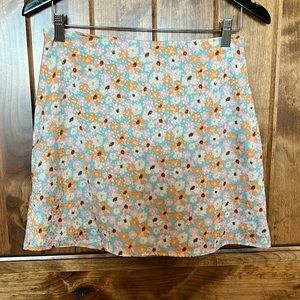 Altar’d State, floral A-line skirt, pink and orange flowers, light blue